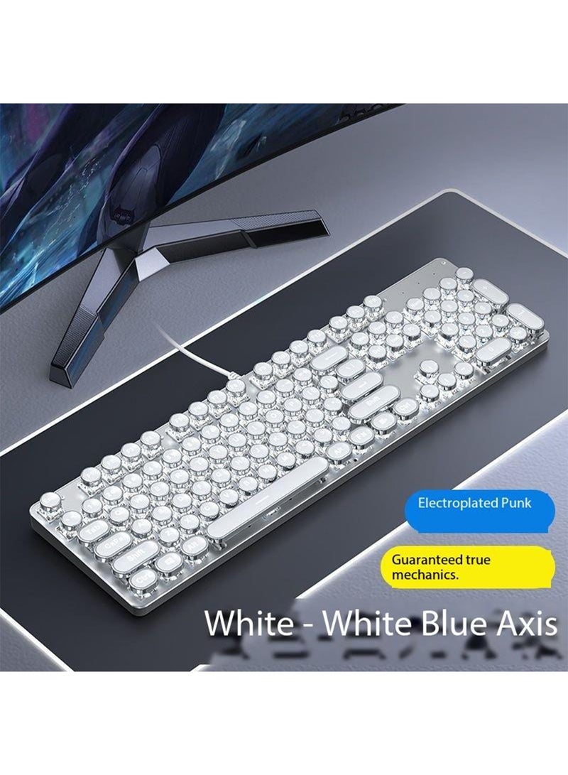 Gaming Keyboard and Mouse Set Retro Punk Typewriter Mechanical Design Blue Switch White Backlight USB Wired for Desktop Laptop - Image 5