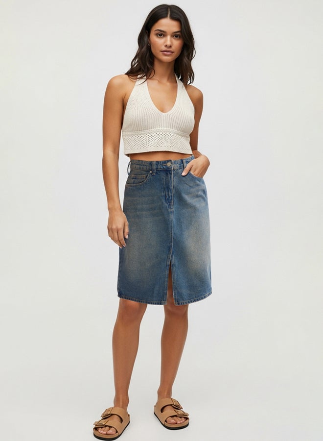 trendyol Blue Slit Midi Denim Skirt TWOSS25ET00022 - Image 1