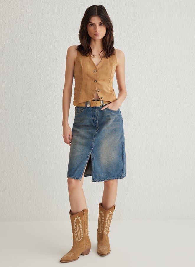 trendyol Blue Slit Midi Denim Skirt TWOSS25ET00022 - Image 2