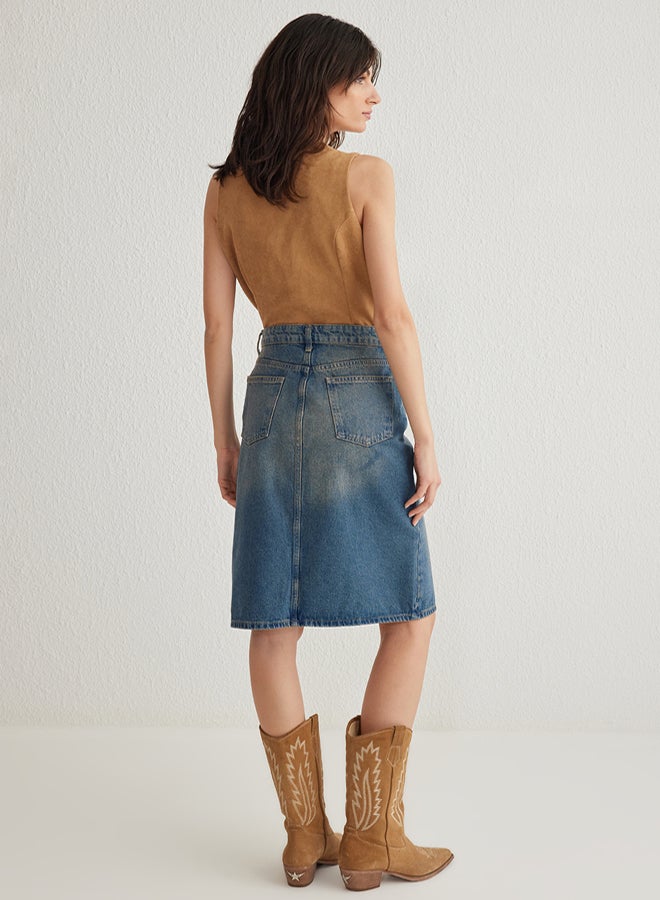 trendyol Blue Slit Midi Denim Skirt TWOSS25ET00022 - Image 5