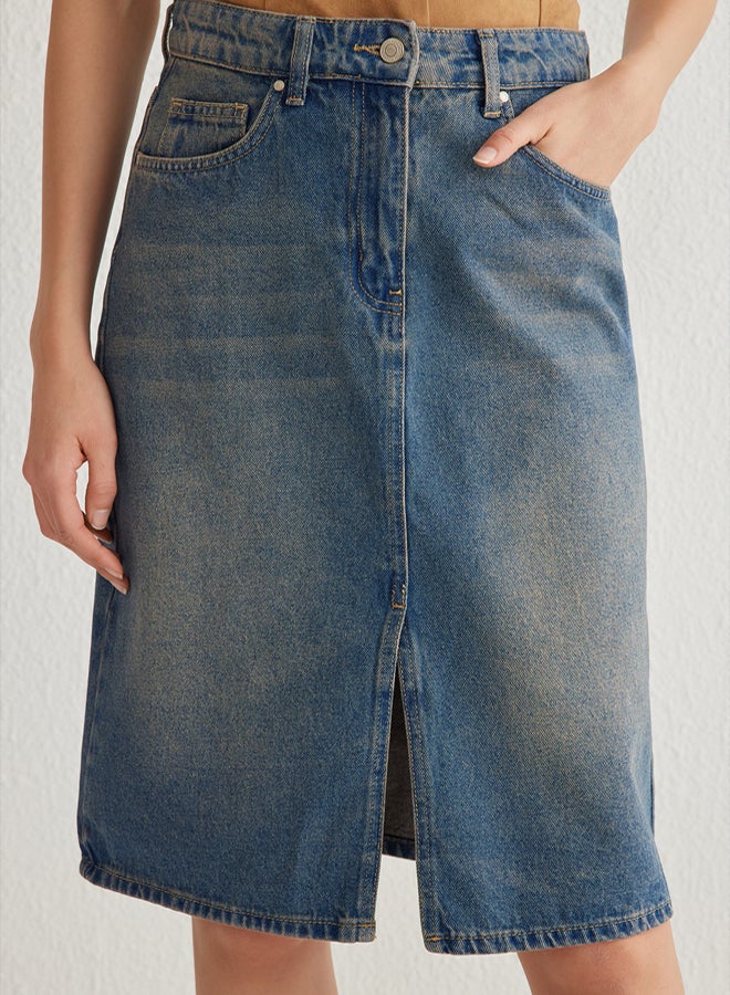 trendyol Blue Slit Midi Denim Skirt TWOSS25ET00022 - Image 4