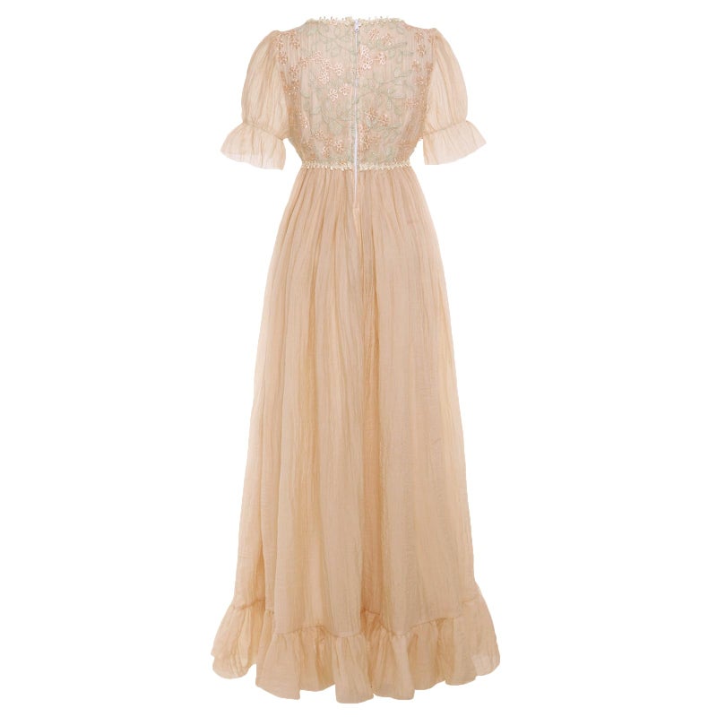 Vibsion Regency Dresses for Women Ruffle Empire Waist Dress Victorian Exquisite Embroidery Elegant Gauze Party Gown XL - Image 4