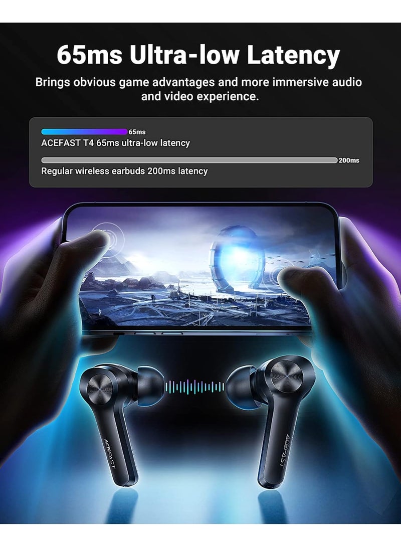 ACEFAST True Wireless Bluetooth Earbuds T4, 65ms Ultra-Low Latency Wireless Headphones with Deep Bass Hi-Fi Stereo Sound for Game, Video and Music, USB C Fast Charging Earbuds for Cell Phone, Tablet - Black - Image 5