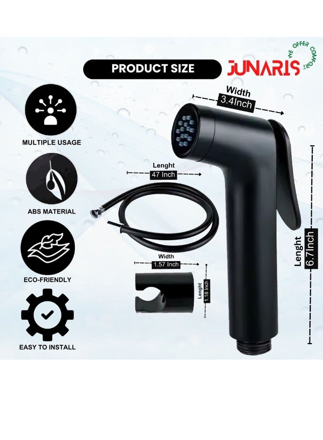 جوناريس رشاش بيديه من بلاستيك ABS مع خرطوم من الفولاذ المقاوم للصدأ | مجموعة رشاش بيديه شطاف يدوي من ABS مع خرطوم من الفولاذ المقاوم للصدأ بطول 1.2 متر وحامل حائط | لمسة نهائية باللون الأسود غير اللامع - Image 3