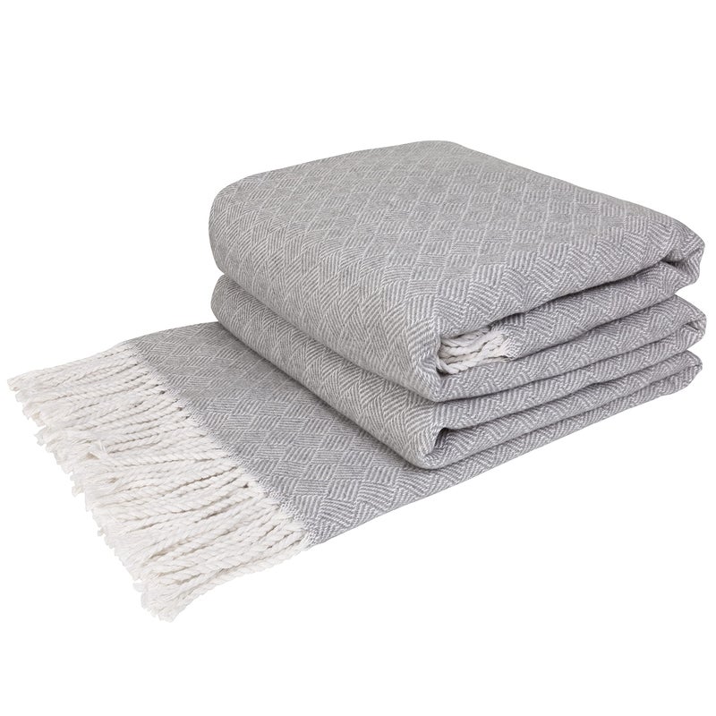 LYHome Cotton Blanket  Large Throw Sofa Bed and Couch Bedspread Single Double Size Throws for Sofas Settees Beds Armchairs  Chairs Soft Outdoor Blankets 55x79 in 140x200 cm Grey Striped Squares