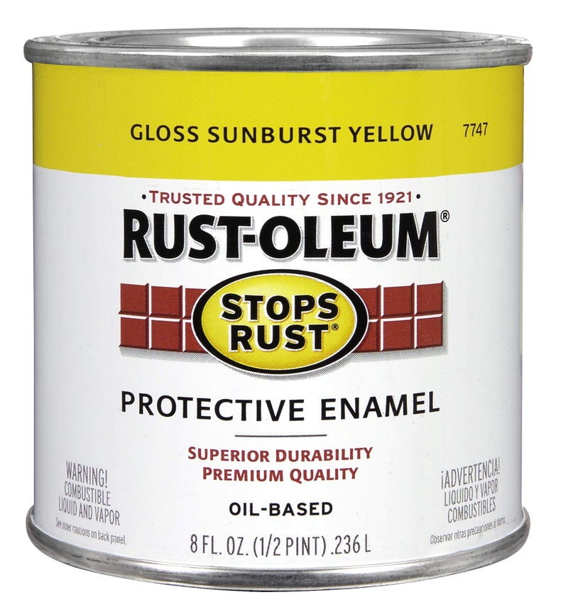 Rust-Oleum 7747730 Stops Rust Brush On Paint, Half Pint, Gloss Sunburst Yellow 8 Fl Oz (Pack of 1) - Image 1