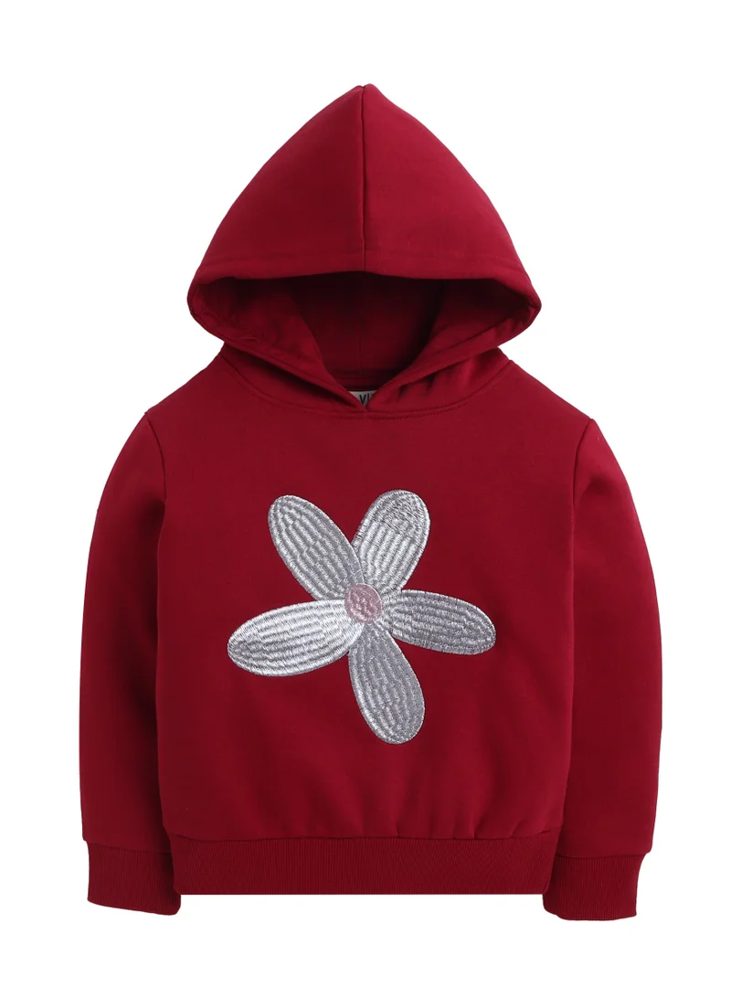 victor and jane Girls Daisy Appliqué Fleece Hoodie – Burgundy