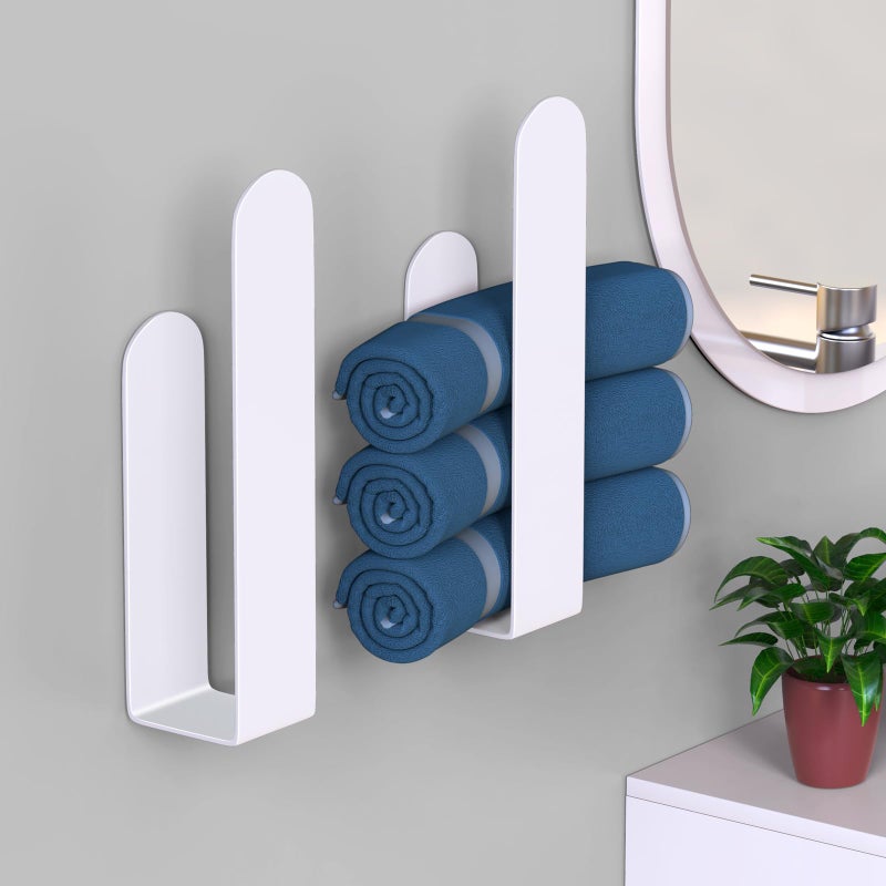 HUFEEOH 2 Pack Adhesive Hand Towel Holder  Kitchen Towel Holder Towel Bars Wall Mounted  Stainless Steel Bath Towel Holder for Bathroom Hotel Kitchen (White  8 Inch(2PC)) - Image 4