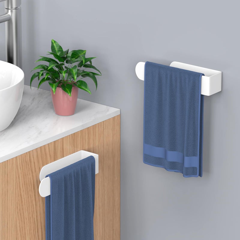 HUFEEOH 2 Pack Adhesive Hand Towel Holder  Kitchen Towel Holder Towel Bars Wall Mounted  Stainless Steel Bath Towel Holder for Bathroom Hotel Kitchen (White  8 Inch(2PC)) - Image 1