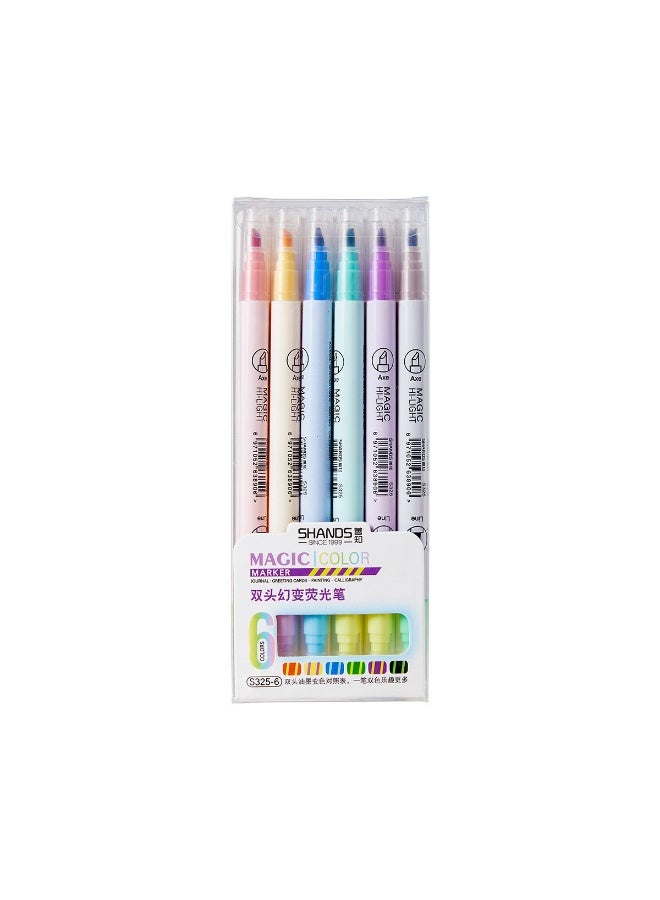 SHANDS 6PCS Dual-Tip Magic Color-Changing Highlighters - Pastel Fluorescent Markers for Student Notes, Art & Creative Doodling - Image 4