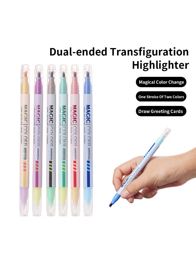 SHANDS 6PCS Dual-Tip Magic Color-Changing Highlighters - Pastel Fluorescent Markers for Student Notes, Art & Creative Doodling - Image 1