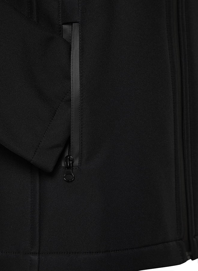 Black Regular Fit Removable Hooded Outdoor Softshell Technical Fabric Coat TMNAW22MO0118