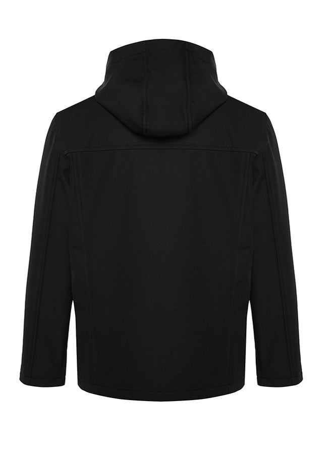 Black Regular Fit Removable Hooded Outdoor Softshell Technical Fabric Coat TMNAW22MO0118