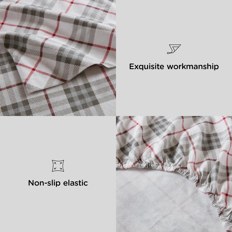 كودي صفائح الفانيلا Codi Size-Size- 4 قطع من ورقة دافئة ناعمة للغاية مجموعة من القطن بنسبة 100 ٪ من أوراق السرير المنقوس باللون الأحمر المنقوس للنعومة الزائدة للنعومة الإضافية سقوطها بمقدار 14 بوصة جيب عميق - Image 4