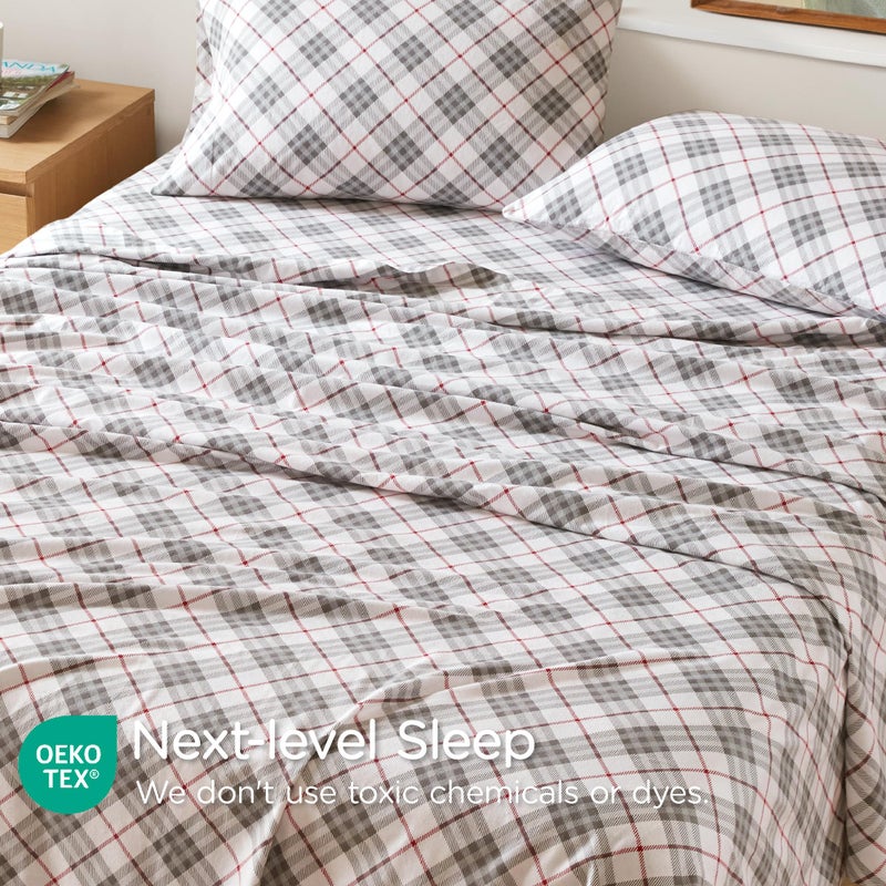 كودي صفائح الفانيلا Codi Size-Size- 4 قطع من ورقة دافئة ناعمة للغاية مجموعة من القطن بنسبة 100 ٪ من أوراق السرير المنقوس باللون الأحمر المنقوس للنعومة الزائدة للنعومة الإضافية سقوطها بمقدار 14 بوصة جيب عميق - Image 5