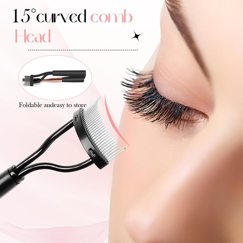 CoolShef فرشاة رموش CoolShef مع فرشاة حواجب | أداة فصل رموش قابلة للطي ومشط رموش مقوس | تصميم مزدوج الرأس لتصفيف وتعريف وفصل الرموش (1 قطعة) - Image 3