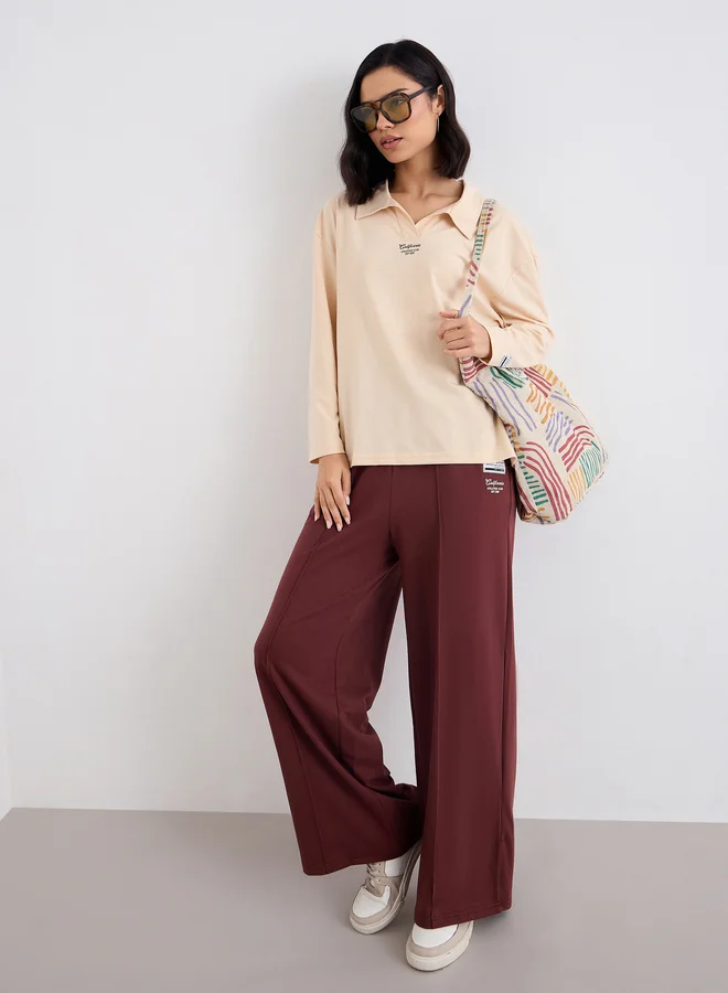 Styli Styli Women Collared T-Shirt and Wide Leg Joggers Co-Ords