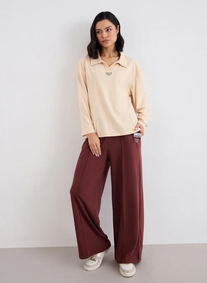 Styli Styli Women Collared T-Shirt and Wide Leg Joggers Co-Ords