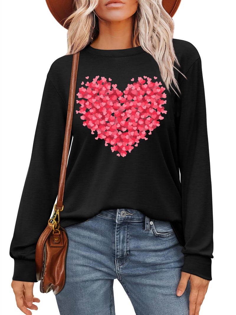 CAZYCHILD Valentines Day Women Shirt : Love Heart Graphic Long Sleeve Valentine Pullover Tops Casual Valentines Gifts Pink-Black - Image 1