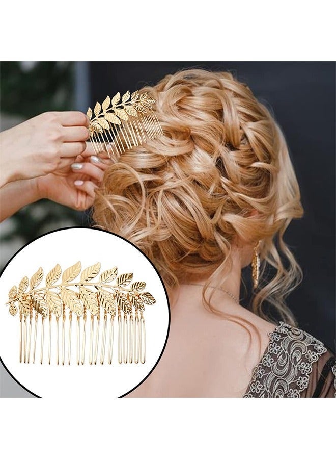 5 Pieces Leaf Hair Side Combs Gold Silver Rhinestone Hair Comb Clips with Teeth Combs for Wedding Hair Accessories for Women, Girls, Bride, Bridesmaid (Gold, Silver) - Image 4