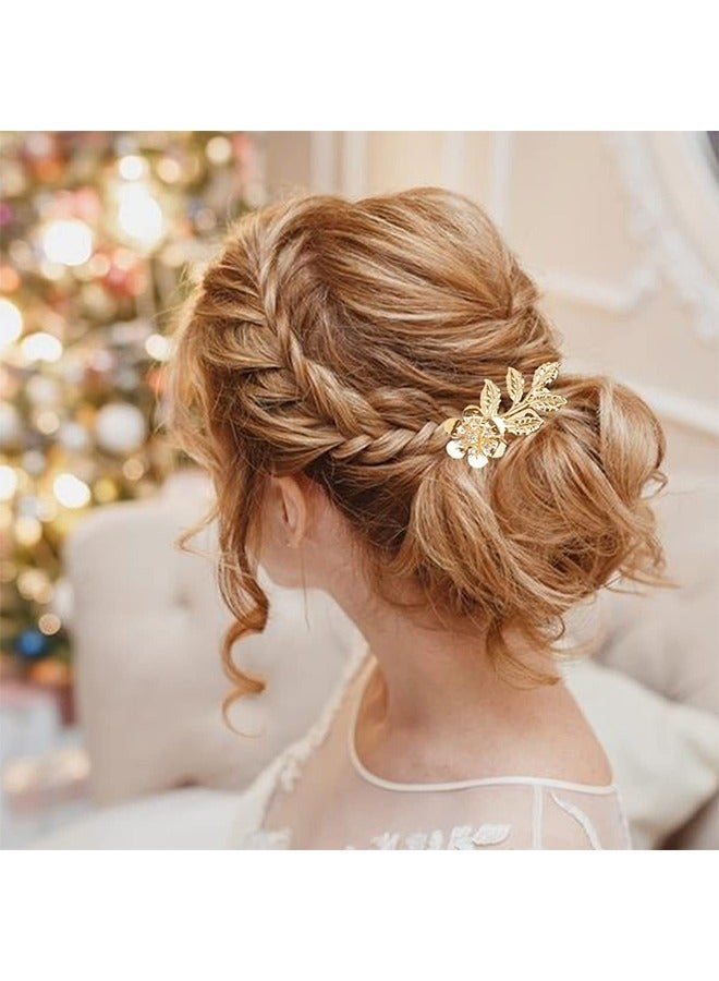 5 Pieces Leaf Hair Side Combs Gold Silver Rhinestone Hair Comb Clips with Teeth Combs for Wedding Hair Accessories for Women, Girls, Bride, Bridesmaid (Gold, Silver) - Image 5