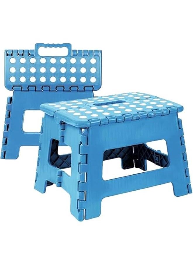 MIXDE - Folding Step Stool for Kids And Adults, Collapsible Foot Stools 9 Inch Height, Portable Foldable Plastic Stool for Kitchen, Bathroom, Garden, Stool Lightweight Outdoor (Blue) - Image 1