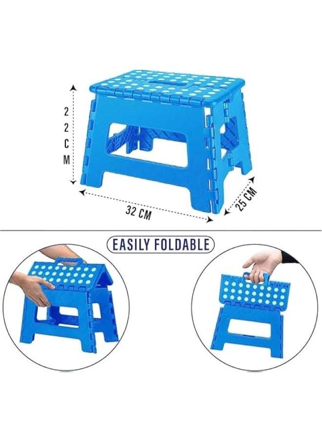 MIXDE - Folding Step Stool for Kids And Adults, Collapsible Foot Stools 9 Inch Height, Portable Foldable Plastic Stool for Kitchen, Bathroom, Garden, Stool Lightweight Outdoor (Blue) - Image 1