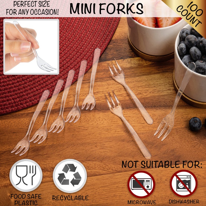 LSR LORESO Tasting Mini Forks 100CT - LORESO Clear Mini Plastic Forks For Fruit  Dessert and Frozen cakes  BPA Free  Reusable 3.8 Inches - Pack of 100 - Image 3