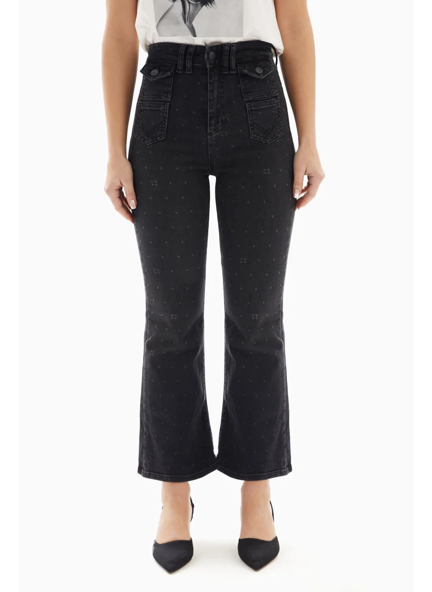 وي كرييت Black Dots Pattern Denim Jeans By WECRE8