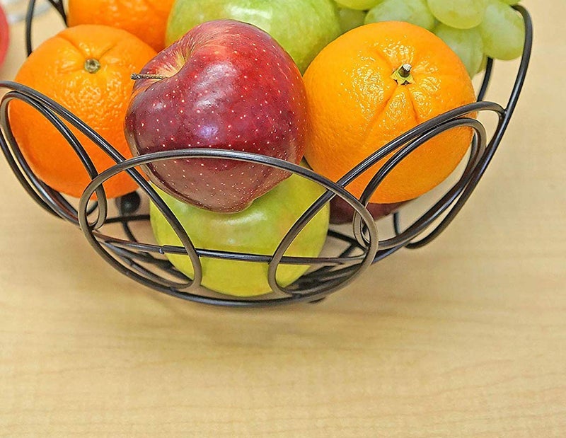 JENY Round Wire Fruit Basket Black Countertop Fruit Vegetable Basket Decorative Fruit Bowl Centerpiece Display Stand Planter for Kitchen Living Room Bedroom Office Dining Table - Image 3