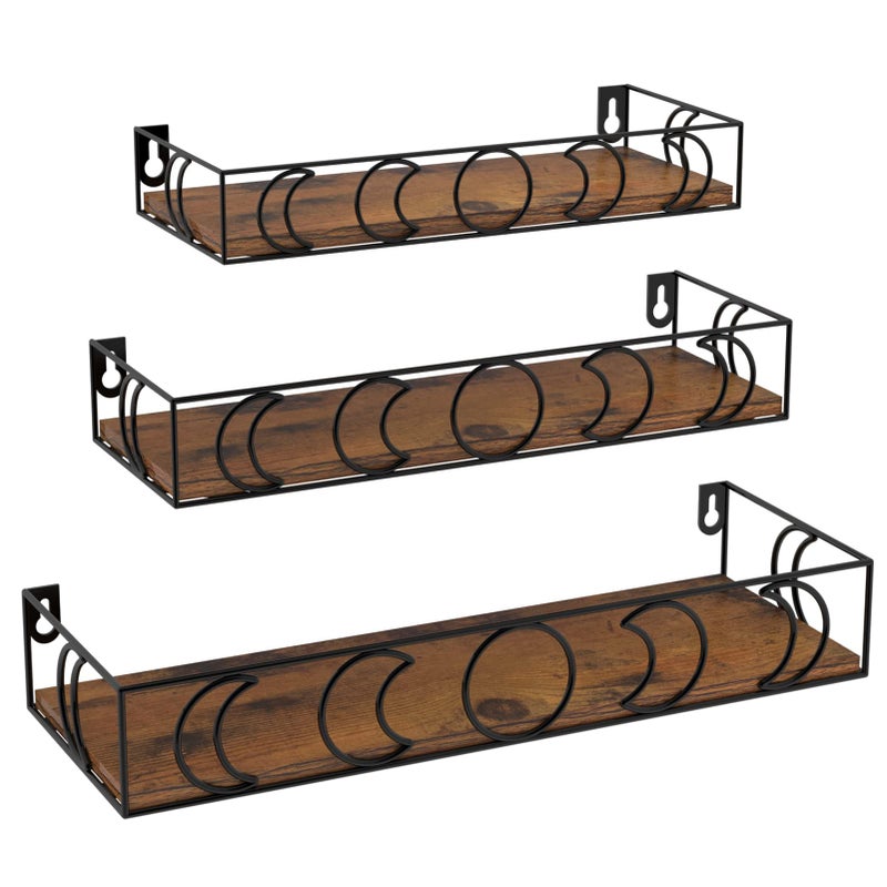 EYMPEU Moon Motif floating shelves Set of 3 Kitchen Wall Shelves Bedroom Wall Shelf