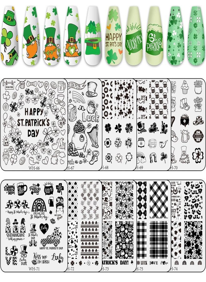 Whaline 10Pcs St. Patrick's Day Nail Art Stamping Plates Kit Shamrock Gnome Image Stamp Templates Irish Nail Art Plates for Holiday DIY Print Manicure Salon Design Gift - Image 1