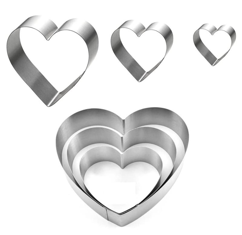 Esslly Heart Shape Cake Cutting Rings Stainless Steel Set of 3 25x5cm 20x5cm 15x5cm Durable NonStick Cake Molds for Baking and Layered Desserts - Image 1