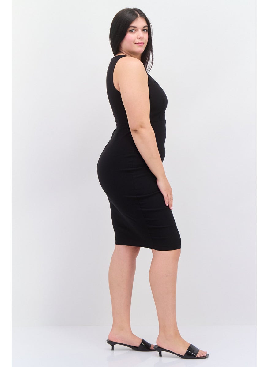 Vesper Women Plus Size Plain A-Line Dress, Black  - Image 4