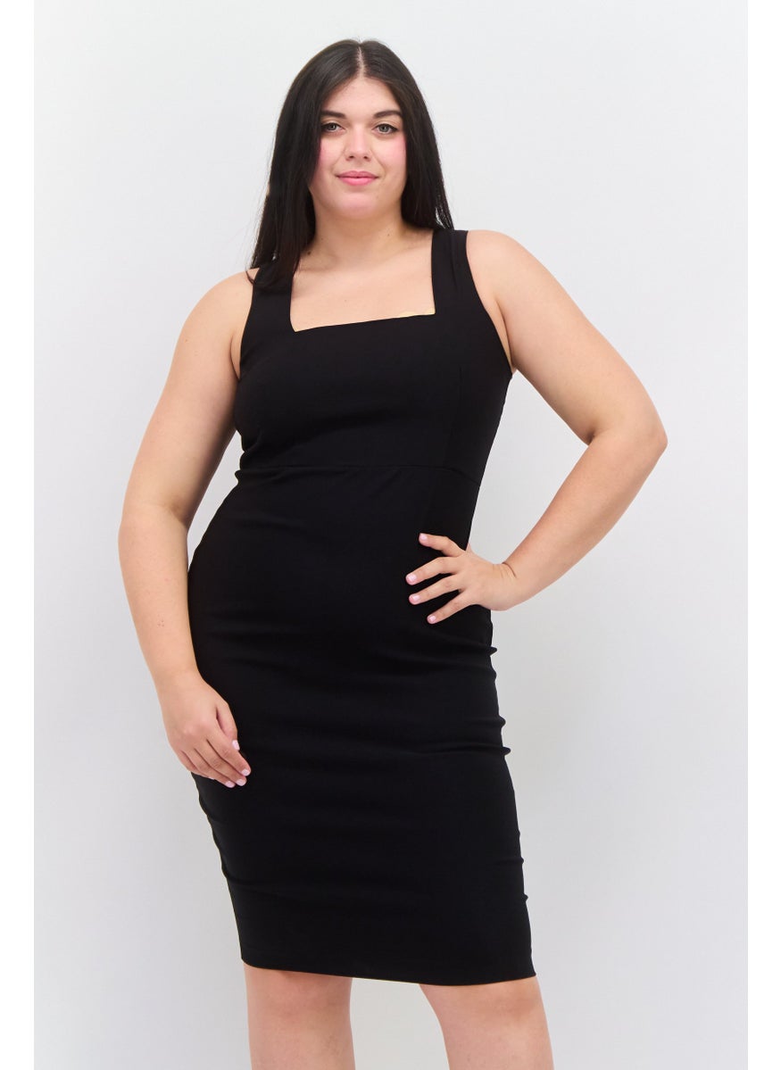 Vesper Women Plus Size Plain A-Line Dress, Black  - Image 3