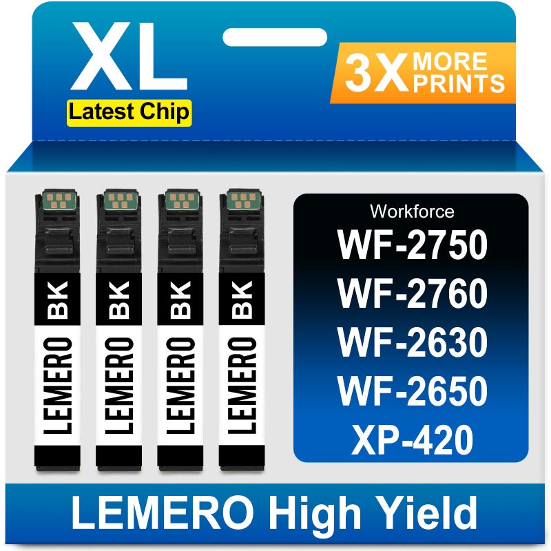 LEMERO Remanufactured Replacement for Epson 220XL Ink Cartridge Replacement for Epson 220 Ink Cartridges for Workforce WF-2760 WF-2750 WF-2630 WF-2650 WF-2660 XP-320 XP-420 Printer, 4 Pack - Image 1