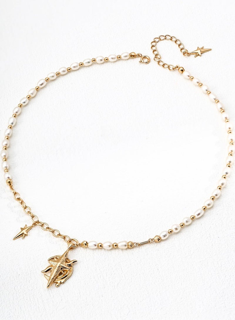 Burch Pearl and Gold Arrow Pendant Foot Chain - Exquisite Freshwater Pearl Chain, Minimalist Arrow Pendant, Adjustable Length, Fashionable Summer Women's Jewelry, Retro Design Necklace - Image 1