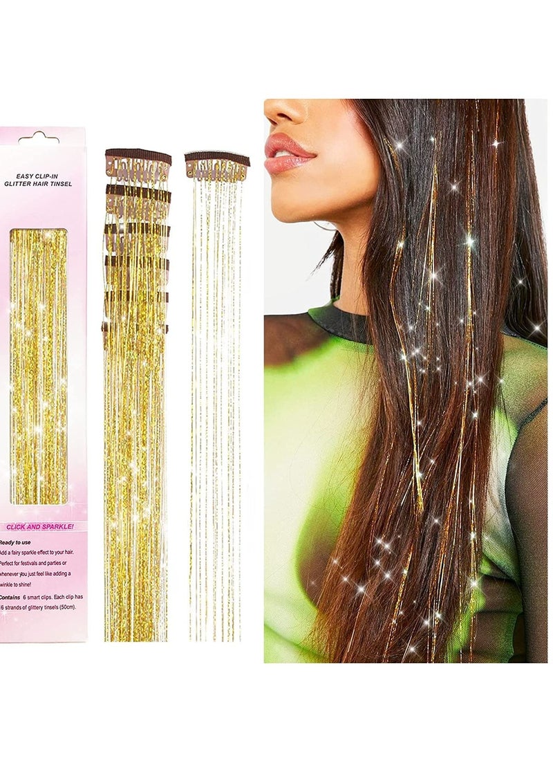 Y&D Clip in Hair Tinsel Kit Pack of 6Pcs Glitter Fairy Extensions 20 Inch Shiny Heat Resistant Sparkly Strands Accessories Festival Gift for Women Girls Kids  - Image 1