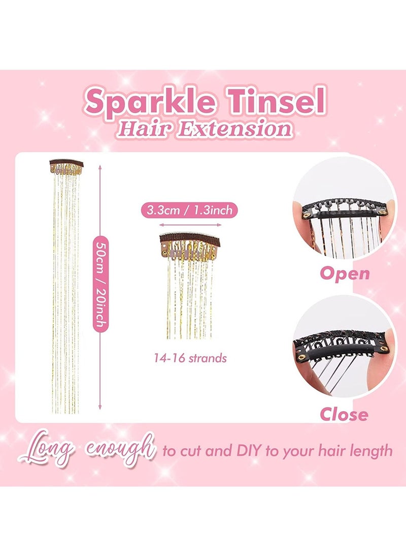 Y&D Clip in Hair Tinsel Kit Pack of 6Pcs Glitter Fairy Extensions 20 Inch Shiny Heat Resistant Sparkly Strands Accessories Festival Gift for Women Girls Kids  - Image 3