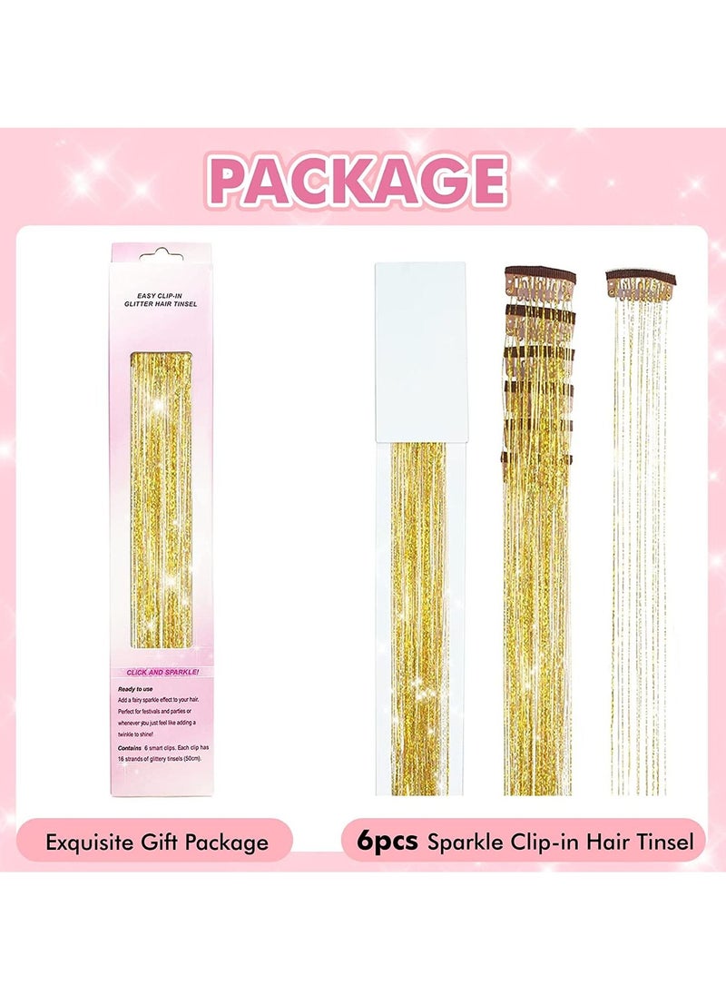 Y&D Clip in Hair Tinsel Kit Pack of 6Pcs Glitter Fairy Extensions 20 Inch Shiny Heat Resistant Sparkly Strands Accessories Festival Gift for Women Girls Kids  - Image 4