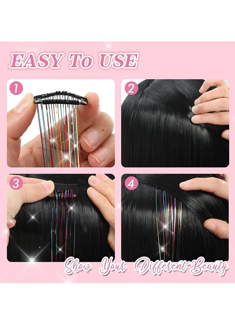 Y&D Clip in Hair Tinsel Kit Pack of 6Pcs Glitter Fairy Extensions 20 Inch Shiny Heat Resistant Sparkly Strands Accessories Festival Gift for Women Girls Kids  - Image 5