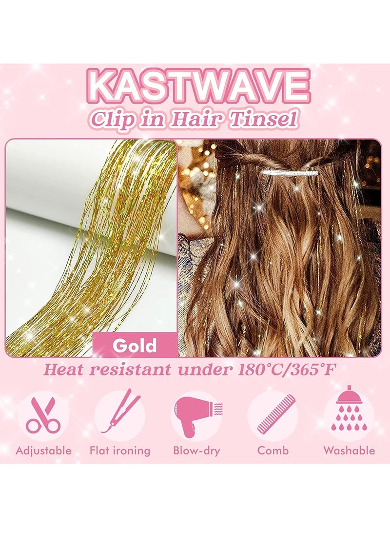 Y&D Clip in Hair Tinsel Kit Pack of 6Pcs Glitter Fairy Extensions 20 Inch Shiny Heat Resistant Sparkly Strands Accessories Festival Gift for Women Girls Kids  - Image 2