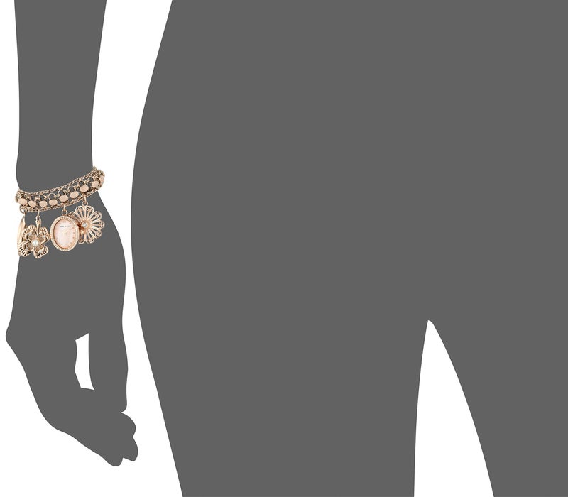 Anne Klein Women's Premium Crystal Accented Rose Gold-Tone Charm Bracelet Watch - Image 4