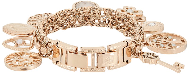 Anne Klein Women's Premium Crystal Accented Rose Gold-Tone Charm Bracelet Watch - Image 2