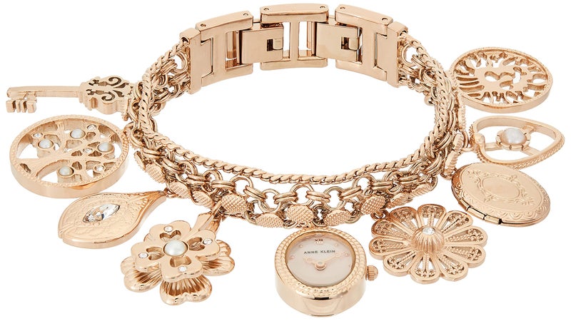 Anne Klein Women's Premium Crystal Accented Rose Gold-Tone Charm Bracelet Watch - Image 1