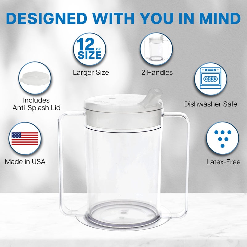 Providence Spillproof 12oz Adult Sippy Cup with Handles - Independence Sip Cups for Adults with Limited Mobility - Handicap Cups for Elderly Care - Made in the USA - PSC 50 - 1 Pack - Image 4