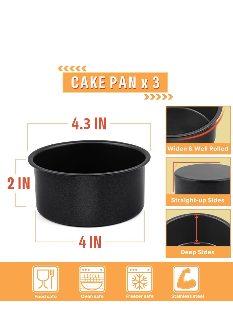SYOSI - 4 Inch Cake Pan Set of 3 Nonstick Stainless Steel Small Round Cake Pans Tin for Baking Birthday Wedding Layer Cakes Straight Sides and 2 Inch Depth - Image 1