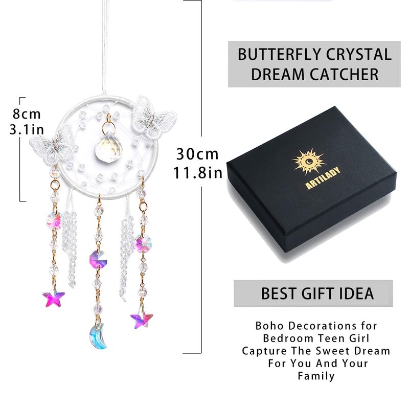 Artilady Dream Catcher for Girls - White Butterfly Small Dream Catchers with Crystals Cute Room Decor for Teen Girls Boys Boho Bedroom Wall Home Decorations Birthday Christmas Women Kids Gifts - Image 5