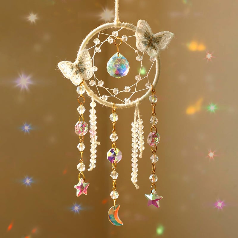 Artilady Dream Catcher for Girls - White Butterfly Small Dream Catchers with Crystals Cute Room Decor for Teen Girls Boys Boho Bedroom Wall Home Decorations Birthday Christmas Women Kids Gifts - Image 1