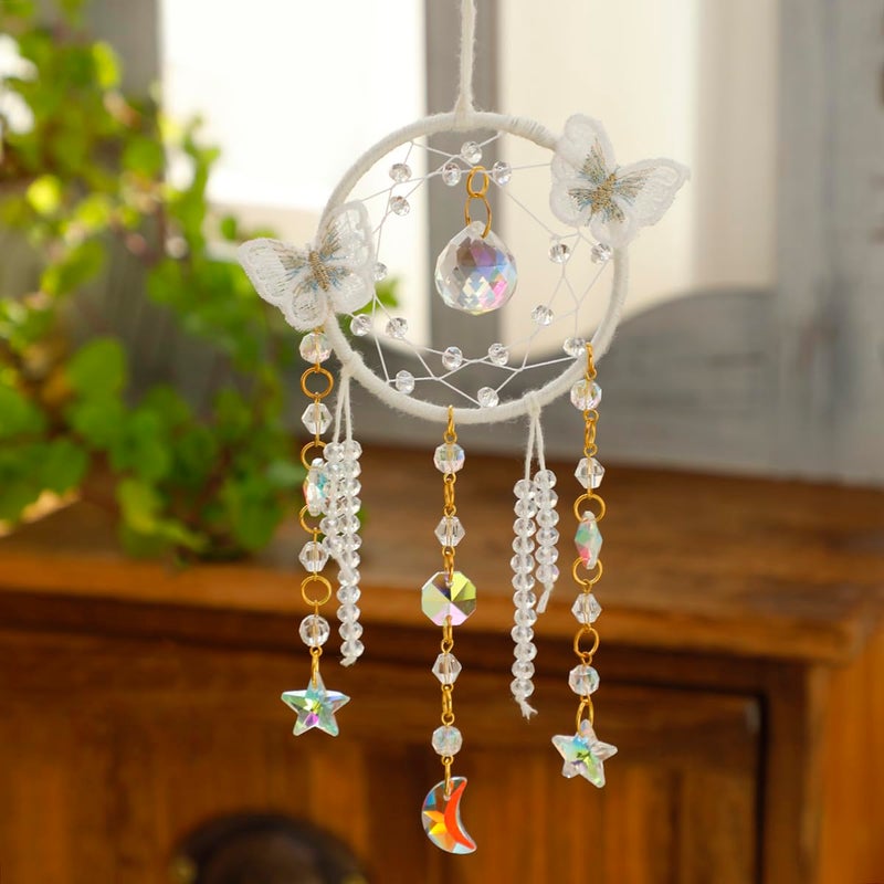 Artilady Dream Catcher for Girls - White Butterfly Small Dream Catchers with Crystals Cute Room Decor for Teen Girls Boys Boho Bedroom Wall Home Decorations Birthday Christmas Women Kids Gifts - Image 2